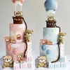 Party Supplies Pink Blue Bear Cake Decorations Mini Figurine Toppers för Baby Shower Boy Girl First Birthday Kids