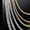 Collier Bijoux Finest Bling Largeur 3mm 18k Or Blanc Réel Rond Moissanite Diamants Chaînes De Tennis