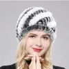 Femmes hiver chaud réel Rex lapin fourrure chapeau casquette de neige chapeaux pour filles tricot Skullies bonnets naturel moelleux 230920