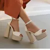 Sandals Women Concise Buckle Strap Sequined Sole Summer Shoes Platform Black White High Heels Ankle Straps Dance