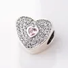 Loose Gemstones Authentic 925 Sterling Silver Charm Shine Pink Heart Full Crystal Beads For Original Bracelets & Bangles Jewelry