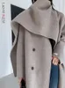 Женские полушерстяные LANMREM весенне-зимние шаль-шарф-воротник двубортные однотонные женские двусторонние шерстяные пальто с поясом 2R4921 231122