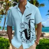 Männer Casual Shirts Sommer Kurzarm Shirt 3D Gedruckt Musik Notation Hawaiian Tops Einfache Modische T-shirt XS-5XL