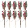 Fleurs décoratives 10 pièces baies de pin pour arbre de Noël, tige de brindille de baies, simulation d'ornement, décoration de fausses tiges florales, artisanat