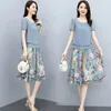 Two Piece Dress Two Piece Set Women Summer Chiffon Print Shirt och Midi kjolar 2st Set Female Korean Casual Office kjoldräkt 5xl E68 230422