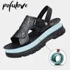 Sandali Pofulove Mens Summer Split Leather Beach Shoes Suole spesse Antiscivolo Traspirante Pantofole Dualpurpose Drop Shopping 230421