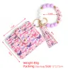 Silicone Bead Keychains PU Leather Card Bag Heart Wrist Beaded Keychain Wallet Bangle Keyrings for Women Valentine's Day Gift