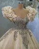 2023 April Aso Ebi Beaded Pearls Quinceanera Dresses Sequined Lace Sheer Neck Ball Gown Crystals Prom Evening Party Pageant Birthday Gowns Dress ZJ0238