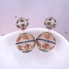 Boucles d'oreilles de luxe creuses de styliste en Zircon coloré, boule à deux côtés, bijoux Vintage Enthic pour femmes, cadeau de fête