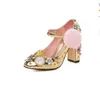 Gold Pink Silver Slingbacks Women Vintage Mary Jane Shoes Rivets Rhinestone Fashion High heel Buckle Wedding Bridal Dress Shoes Lady Pumps