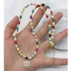 Pendant Necklaces 5pcs/lot Making Supplies Handmade Brass Glass Beads With Happy Smlie Face Cross Heart Moon Charms