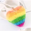 Heart Rainbow Keychain Party Supplies Plush Balls Key Chains Decorative Pendant For Women Bag Keychains Accessories Car Keyring Drop D Dhxf1