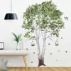 Väggklistermärken Big Tree Birch Green Leaves Decals vardagsrum sovrum fåglar hem dekor affisch tapet pvc dekoration232i