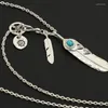 Hängen S925 Sterling Silver Jewelry Thai Takahashi Goro Classic Feather Inlaid Turquoise Sweater Pendant