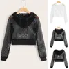 Pulls pour femmes Femmes Solid Cutout Mesh Insert Sweat à capuche Sweat-shirt à manches longues Crop Top Veste de vacances High Street Transparence