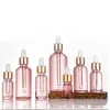 Pink Glass Essential Oil Parfume Bottles Pipette Eye Droper Bottle With Gold Cap och White Rubber Top Junjj