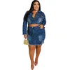 Damesjassen Vitiana vrouwen plus maat 5xl casual denim 2 stuks sets lente 2023 vrouwelijke korte jas en mini sexy rok kralen blauwe set