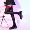 Fashion Letter Print Contrast Color Rib Cut Edge Thigh High Stockings Silicone Hold Up Oil Shiny Transparent Party Socks