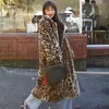 Pele feminina moda leopardo impressão feminino falso casaco chique lapela manga longa cardigan jaquetas 2023 inverno de pelúcia quente streetwear casacos