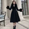 Women s Fur Faux LOLIBOOK Women Winter Warm Cotton Overcoats Big Collar A line Slim Woolen Coats France Fashion Hepburn Thick 231122