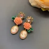 Boucles d'oreilles à clous, Style cour française, figurine camélia tridimensionnelle, classique