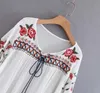 Blouses -shirts voor dames lente herfst mode etnische v nek viscose bloemen borduurwerk blouse vrouwen lange mouwen pullover tops 230421