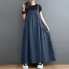 Vestidos casuales Verano Elegante Monos Vestido de gran tamaño Sundress Mujeres Vintage Correas Sólido A-Line Denim Azul Vestidos Moda Trabajo Sarafans