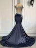 Partykleider Lang Schwarz Prom 2023 Sheer O-Ausschnitt Sparkly Luxus Diamant Kristalle Spandex Afrikanische Mädchen Meerjungfrau Kleider