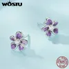 WOSTU Real 925 Sterling Zilver Mystic Paarse Bloem Stud Opening Zirkoon Ring Voor Vrouwen Partij Sieraden Meisje Verjaardagscadeau