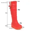 Boots Winter Female Knee High Booties Waterproof PU Leather Plush Warm Lamb Fur Blak White Red Wedges Shoes Women Snow Boots 231122