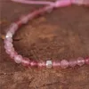 Bracelets porte-bonheur 4mm perles de Quartz fraise Bracelet délicat cordon de pierres précieuses tressé tibétain réglable amitié femmes bijoux livraison directe