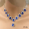 Chokers Trendy Blue Water Drop Rhinestones Women's Necklace With Silver Color Inlaid Zircon Pandent For Women Accessories 231121