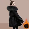 Women's Down Fashion Fur Collar Hooded Puffer Jacket Korean Mid-length Plus Cashmere Pie Overcoming Winter Coat Women Elegant