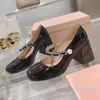 2024 medium heel small fragrance single shoes thick round head high Pearl White Mary women