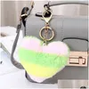 Heart Rainbow Keychain Party Supplies Plush Balls Key Chains Decorative Pendant For Women Bag Keychains Accessories Car Keyring Drop D Dhxf1