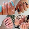 Fałszywe paznokcie 24pcs Manicure Black Wavy DIY Press na długi francuski francuski kwiat francuski