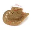 Chapéus largos Bucket Moda Holdada Handmada de cowboy chapéu de palha homens homens verão viagens ao ar livre praia sol unissex sólido laps de sol ocidental 230421