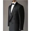 Trajes de hombre Formal negro para hombres esmoquin doble botonadura chal solapa boda padrinos de boda ropa 2 piezas chaqueta pantalones hecho a medida 2023