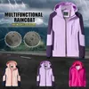 Vestes pour femmes Casual Patchwork Outdoor Raincoat Chapeau amovible Fermeture à glissière à manches longues Coupe-vent imperméable Plus Taille Vêtements d'extérieur 3XL