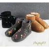 Botas de nieve cortas para mujer, botas con pintura de grafiti para mantener el calor, piel de oveja, piel de vaca, cuero genuino, felpa impermeable