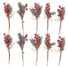 Fleurs décoratives 10 pièces baies de pin pour arbre de Noël, tige de brindille de baies, simulation d'ornement, décoration de fausses tiges florales, artisanat