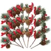 Decorative Flowers 10pcs Christmas Artificial Berry Picks Holly Red Twig Stem Floral Pine Cone Branches Garland Spruce Decoration