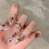 Faux ongles 24 pièces/boîte dégradé français artificiel avec colle étoile brillante faux belle fille coréenne presse sur ballerine ongles