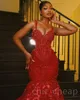 2023年4月Aso ebi Red Mermaid Prom Dress Lace Beaded Tulleイブニングパーティー2番目のレセプションバースデーエンゲージメントガウンドレスローブDe Soiree ZJ609
