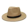 Bérets Lucky ylianji été femmes hommes unisexe soleil plage polyester Fedora Panama chapeau large bord casquette maille cuir ceinture bande (58 cm)