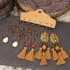 Dingle örhängen Boho Big Round Shell Tassel Drop Set för kvinnor Vintage Ethic Geometry Water Shaped Weave Multicolor Metal