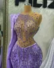 2023 년 4 월 Aso Ebi Lilac Mermaid Prom Dress Crystals 구슬로 된 섹시한 저녁 형식 파티 두 번째 리셉션 생일 약혼 가운 드레스 Robe de Soiree ZJ590