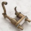 Torneiras de pia do banheiro Antigo Brass 4 "Centerset Cozinha embarcação de cozinha de dois buracos Bacia giratória de alavanca única lida com água TAP ANF429