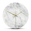 Quartz analogique silencieux marbre horloge murale 3D Chic blanc marbre impression moderne ronde montre murale nordique créativité décor à la maison mode LJ20255H