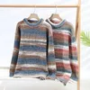 Мужские свитера 2023, осенне-зимний модный трендовый полосатый свитер, повседневный свободный, удобный, толстый, теплый, Кинт